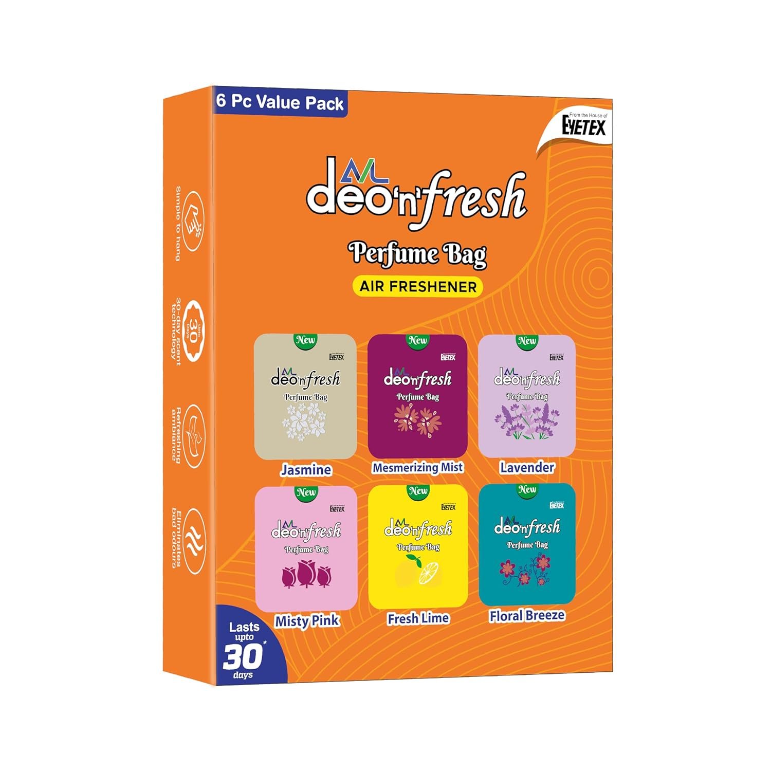 AVL Deo N Fresh Air Freshener Pack of 6 | Assorted Fragrances | Lasts up to 30 Days | Odour Control | Gel Pocket | Air Freshener for Bathroom, Toilet, Home & Office