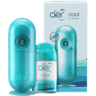 Godrej aer Matic Kit - Automatic Air Freshener With Flexi Control | Cool Surf Blue & Aer Matic Refill - Automatic Air Freshener With Flexi Control | Cool Surf Blue (210Ml), Spray