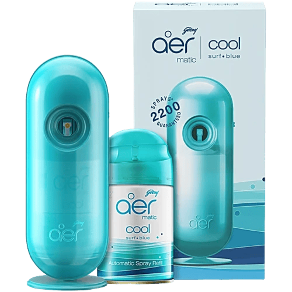 Godrej aer Matic Kit – Automatic Air Freshener With Flexi Control | Cool Surf Blue & Aer Matic Refill – Automatic Air Freshener With Flexi Control | Cool Surf Blue (210Ml), Spray